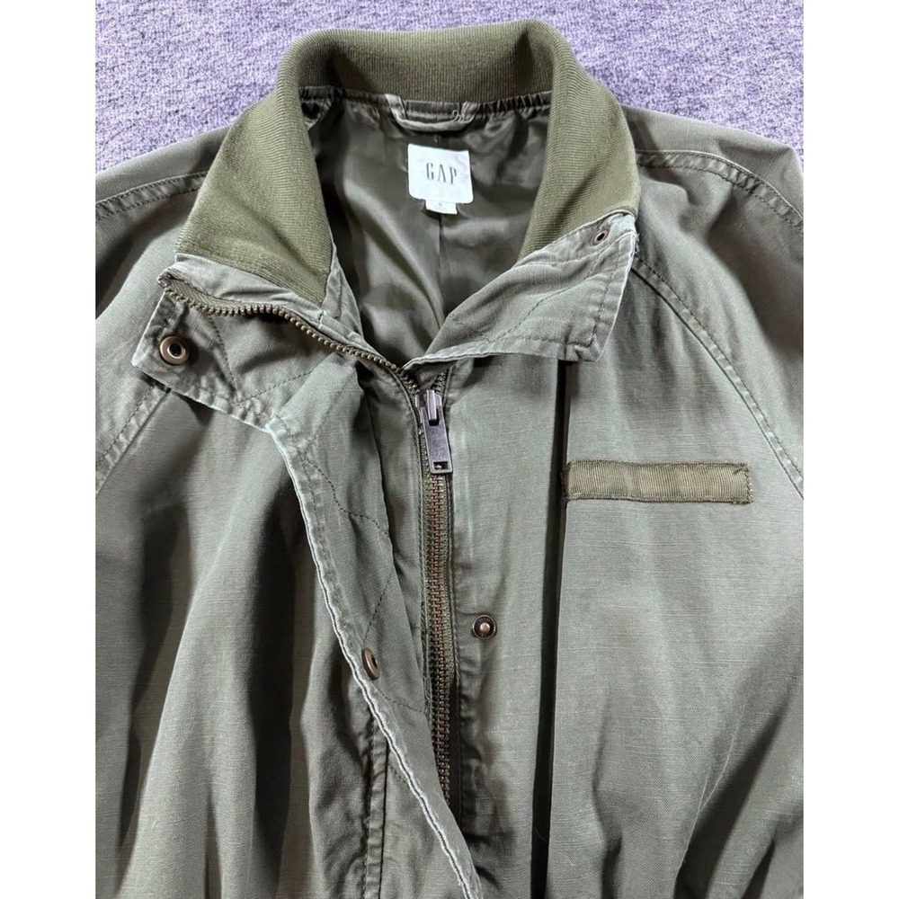 GAP Womens Olive Green Utility Parka Jacket Cinched Waist Tall Small S Tall - Picture 7 of 8
